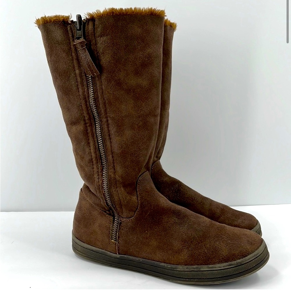 BASS Leather Suede Tall Winter Lined Faux Fur Boots Brown 7.5